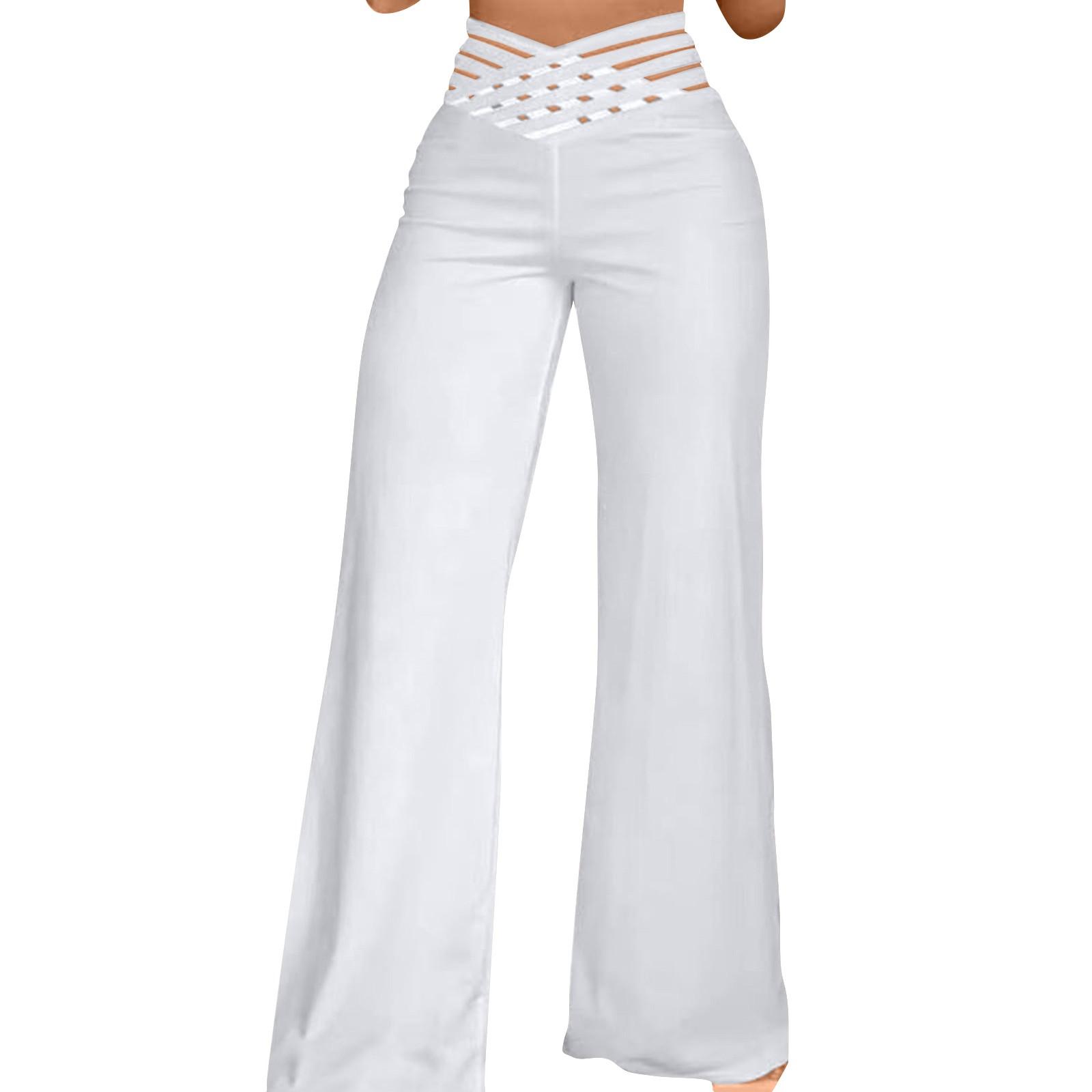 

Женские брюки с полым поясом, расклешенные брюки, повседневные брюки с высокой талией и широкими штанинами XXXL белый