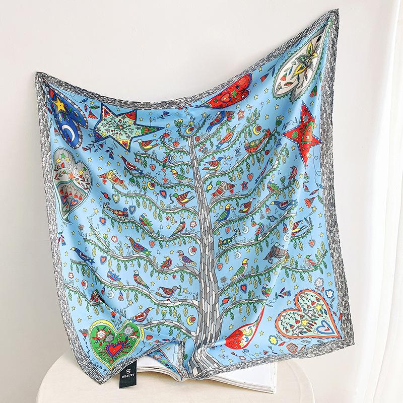 Fashionable and Gorgeous Printed Silk Scarf Women's Contrast Color Silky Simulation Silk Large Scarf Shawl