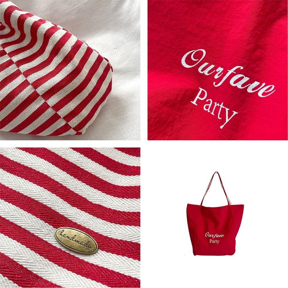 

Letter Stripe Canvas Bag Commute Tote Bag Leisure Cloth Shoulder Bag Unisex красный