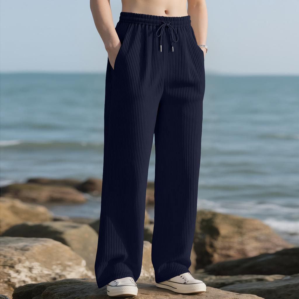 Men Textured Straight Leg Loose Pants Casual Relaxed Fit Workout Stretch Trousers Bottoms