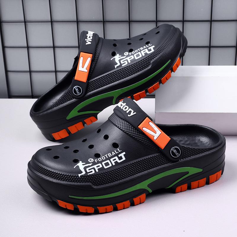 

Hole shoes men s summer wear versatile sandals men s beach shoes Korean version casual breathable half pack cool slippers men 39 чорний