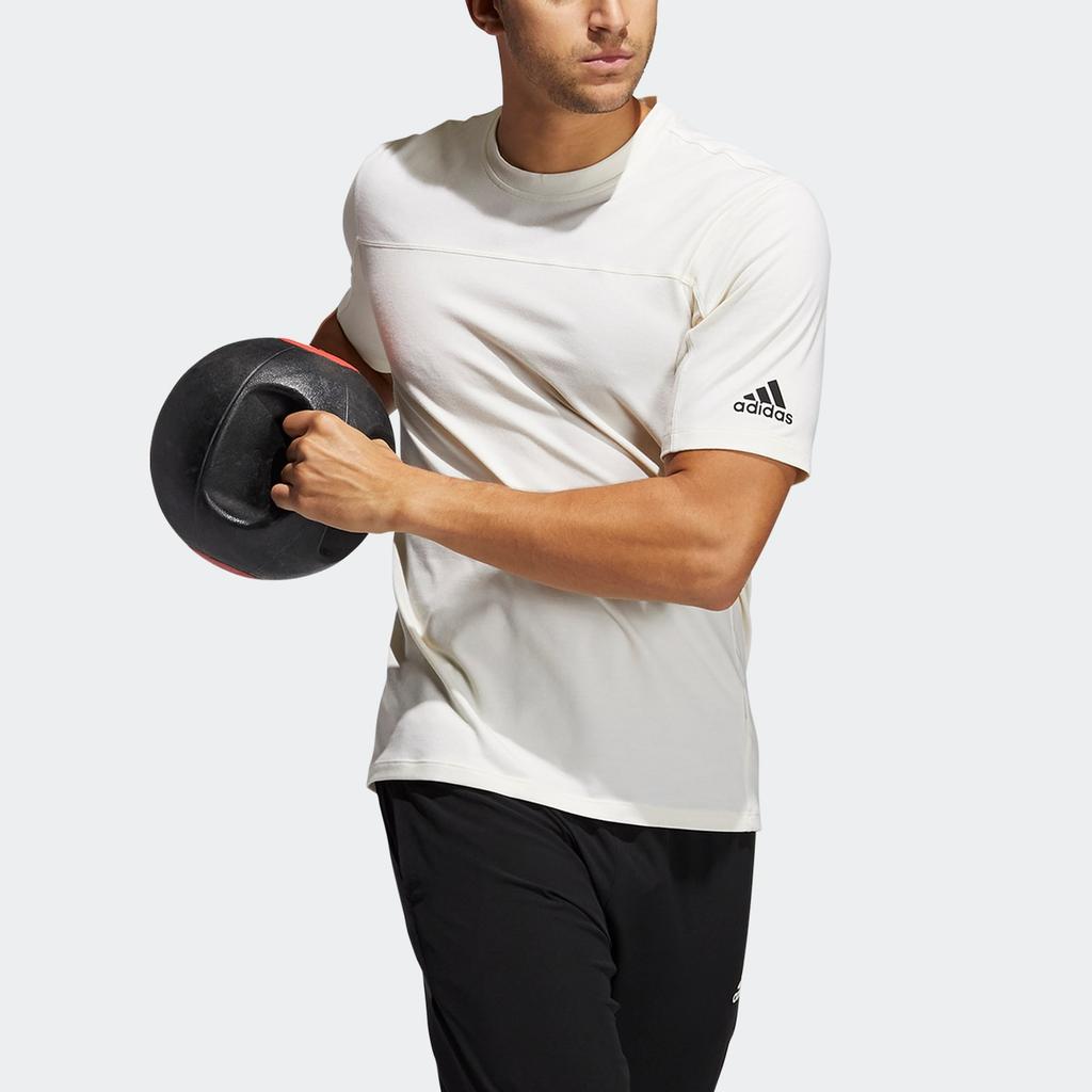 Adidas Aeroready Logo Pattern Round Neck Quick-Dry Breathable Short Sleeve T-Shirt Men Tops Beige GM0614