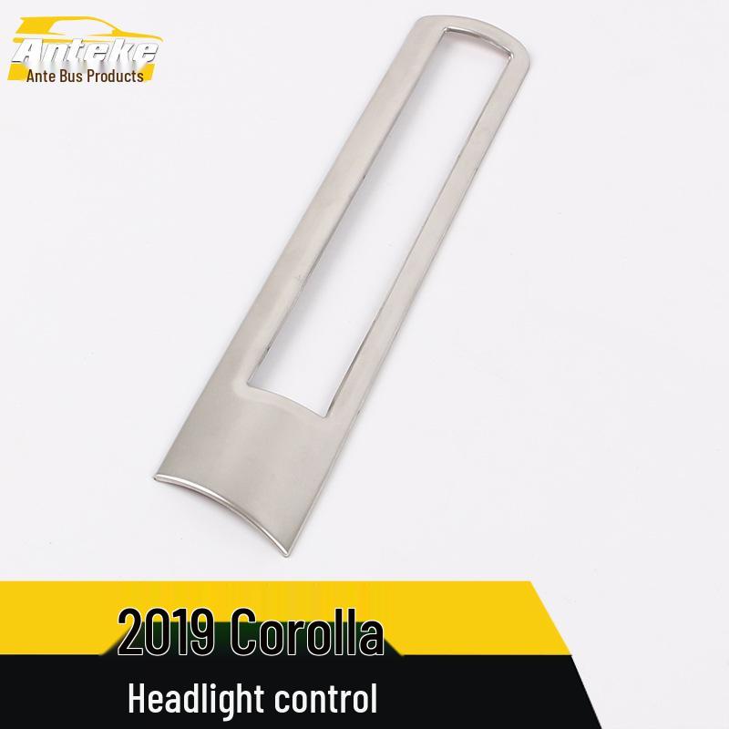 Corolla Headlight Control Trim: Stainless Steel Adjustment Switch Cover for 2019 Model Interior Enhancement.