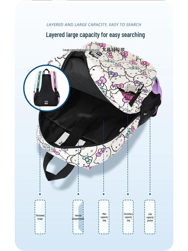 Hello Kitty Large Waterproof Student Backpack - High Capacity, Splashproof Multilayer Schoolbag for Girls.