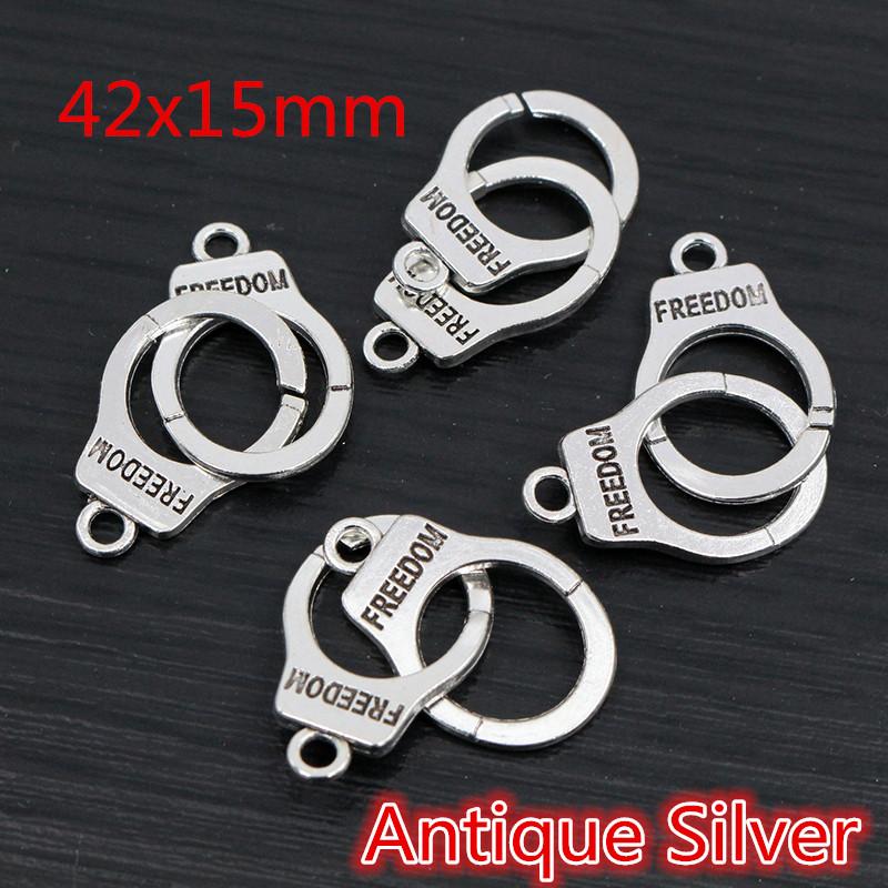 10pcs Charms Handcuffs Freedom 30x10mm 42x15mm Antique Making Pendant Fit,Bronze Tibetan Silver Color,DIY Handmade Jewelry