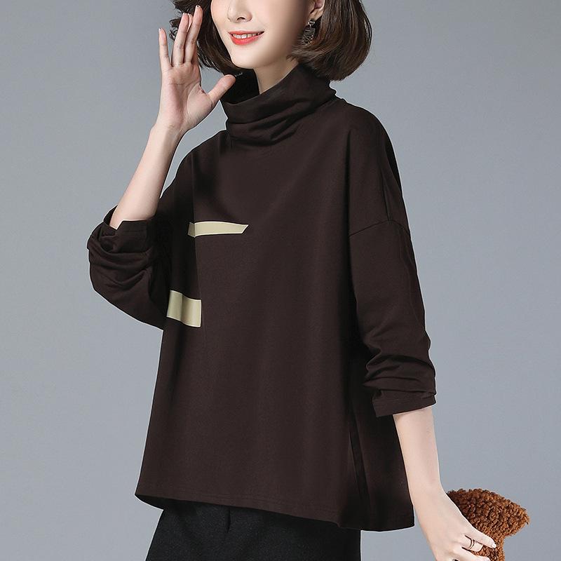 

Женский флисовый свитшот с высоким воротом 2024 - Универсальный свободный топ на весну/осень M (100-120 jin) кофейный