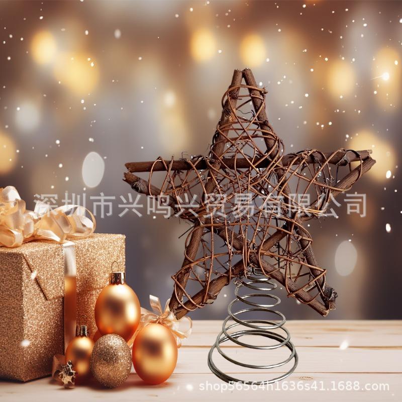 Christmas Soil Vine Spring Pentagram Tree Top Decoration, Christmas Atmosphere Decoration Home Desktop Ornament
