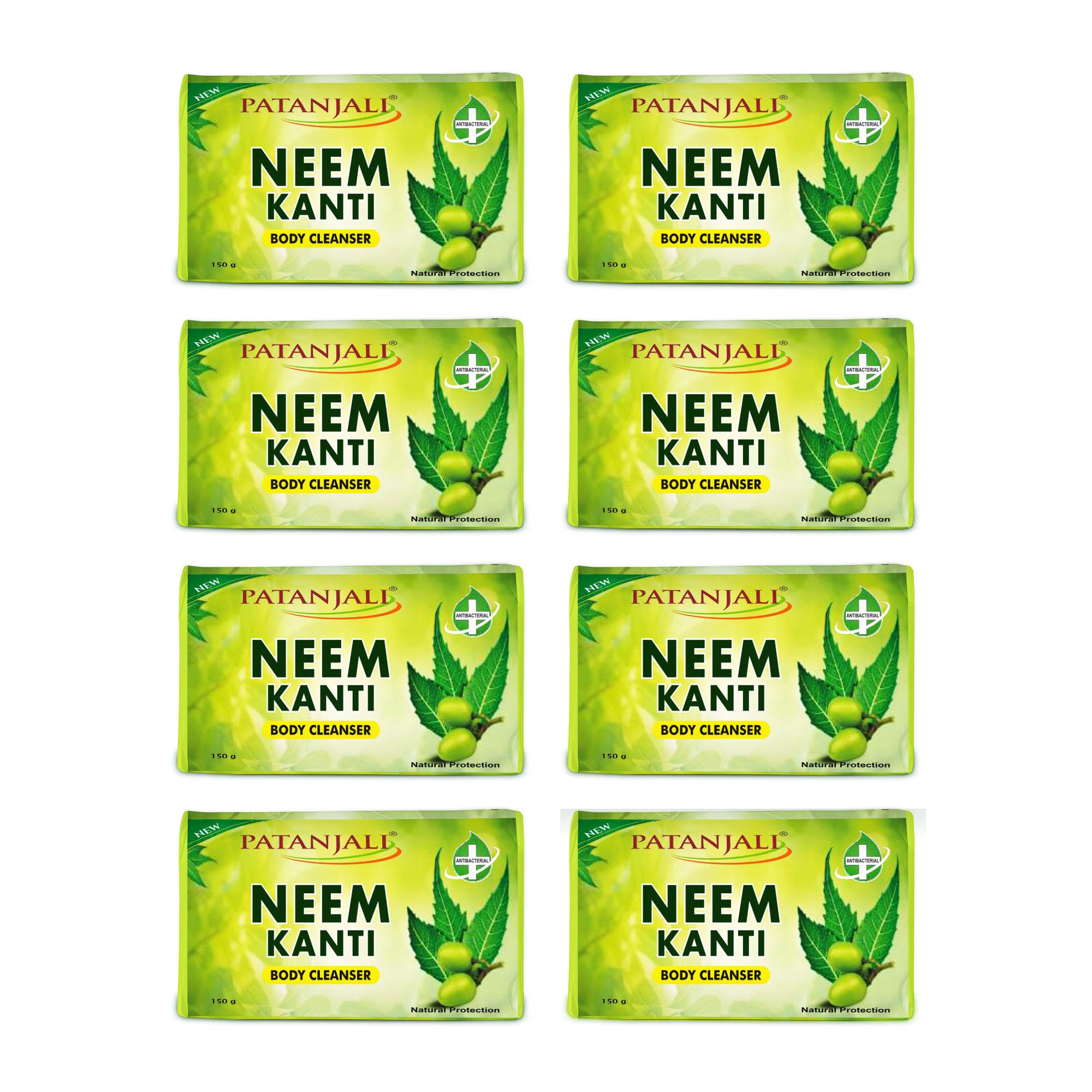 Patanjali Neem Kanti Herbal Body Cleanser Soap for Men and Women (150g, Pack of 8), Moisturizing & Deep Cleansing, Natural Neem Soap for Dry Skin