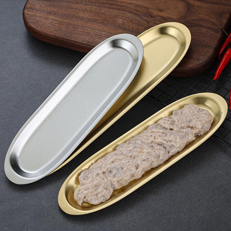 Thicken Stainless Steel Food Storage Tray Oval Serving Plates Long Beef Ball BBQ Buffet Presentation Dishes Kitchen Accessories