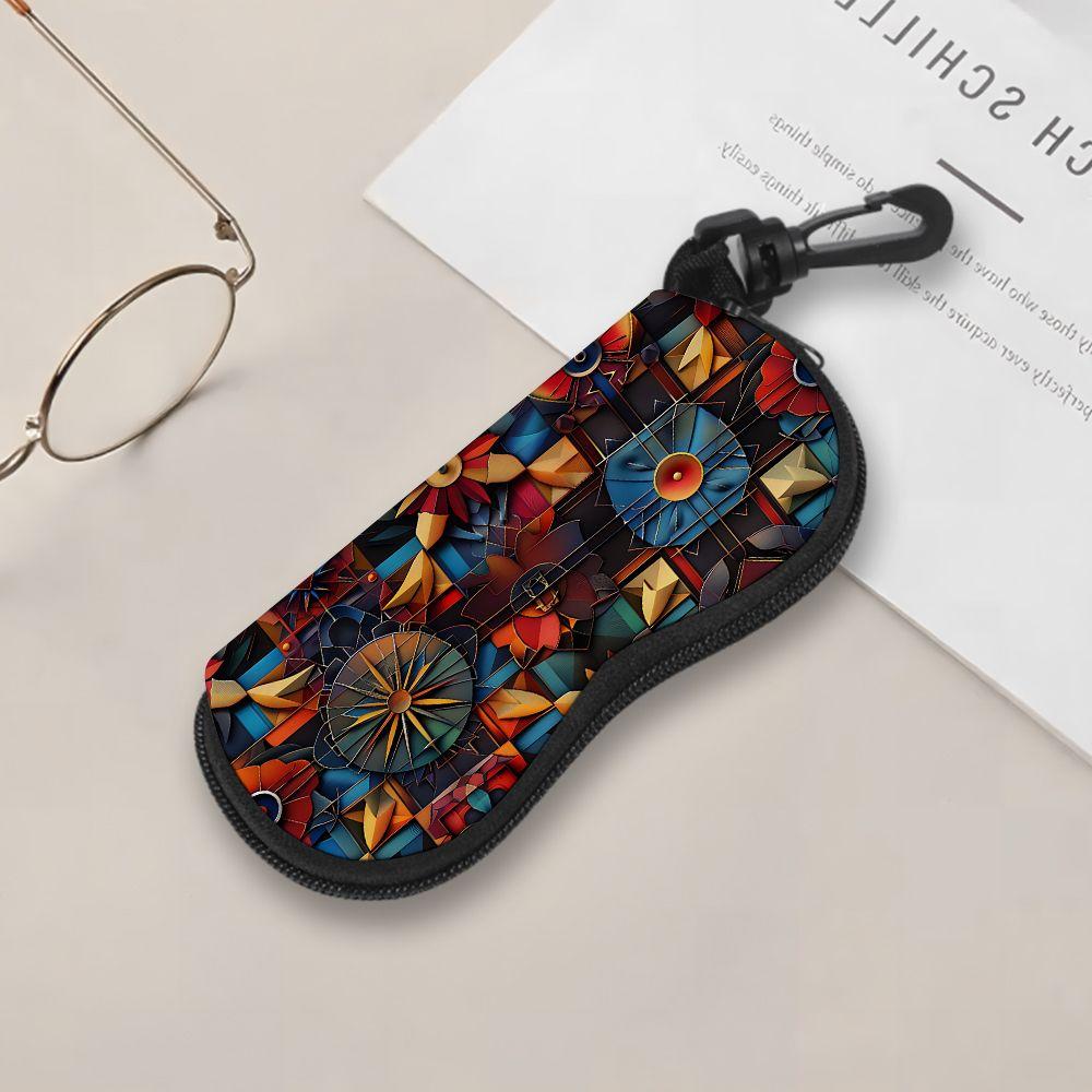 Geometric Mandala Pattern Eyewear Case, Protective Sunglasses Case for Women, Zipper Portable Glasses Holder with Artistic Floral Design Gift