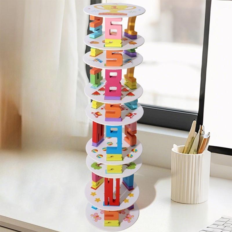 Деревянные детские развивающие цифровые строительные блоки для раннего обучения, сложенные в высокую башню, цифровые вычисления, когнитивные, детсадовские развивающие игрушки