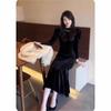 2024 Herbst-Winter Koreanischer Stil Schlankmachendes Samt-Midikleid