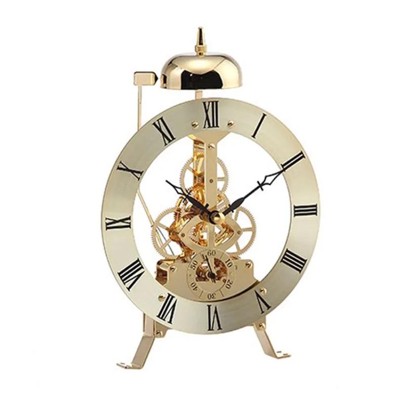 

ABJI-Small Table Clock Metal Vintage Table Clocks Bedroom Office Luxury Mechanical Watches Mini Watch золотой