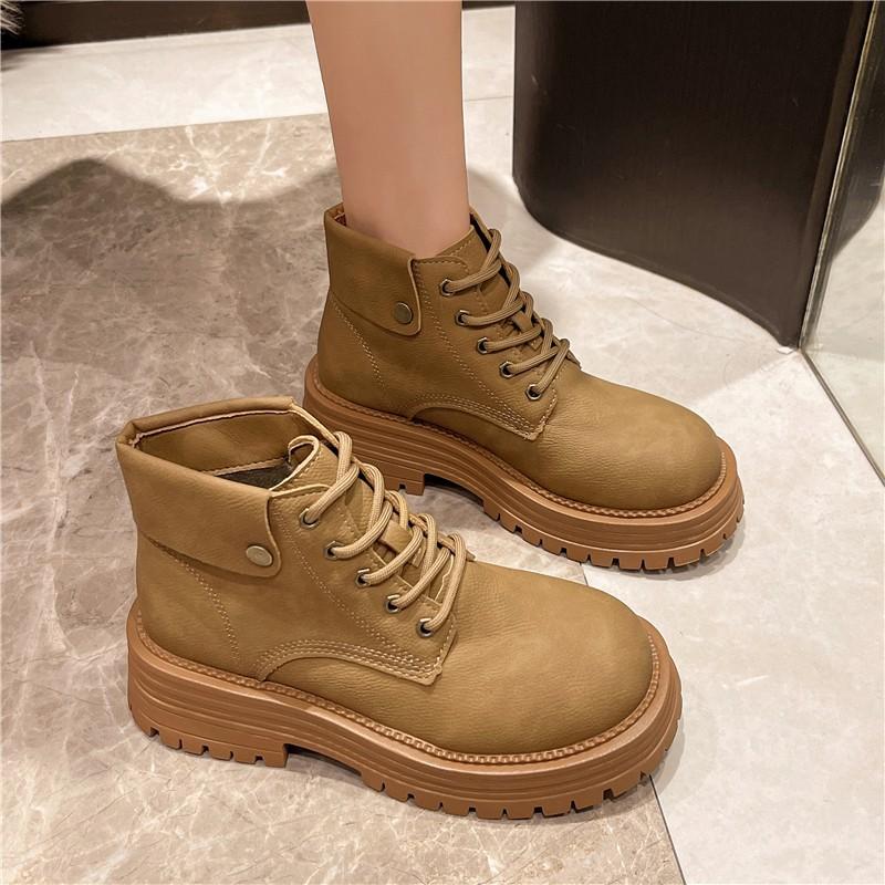 Martin Boots 2025 Autumn and Winter New Thick-soled Inner Height-increasing Short Boots for Women Autumn and Winter Retro Single Boots Rhubarb Boo