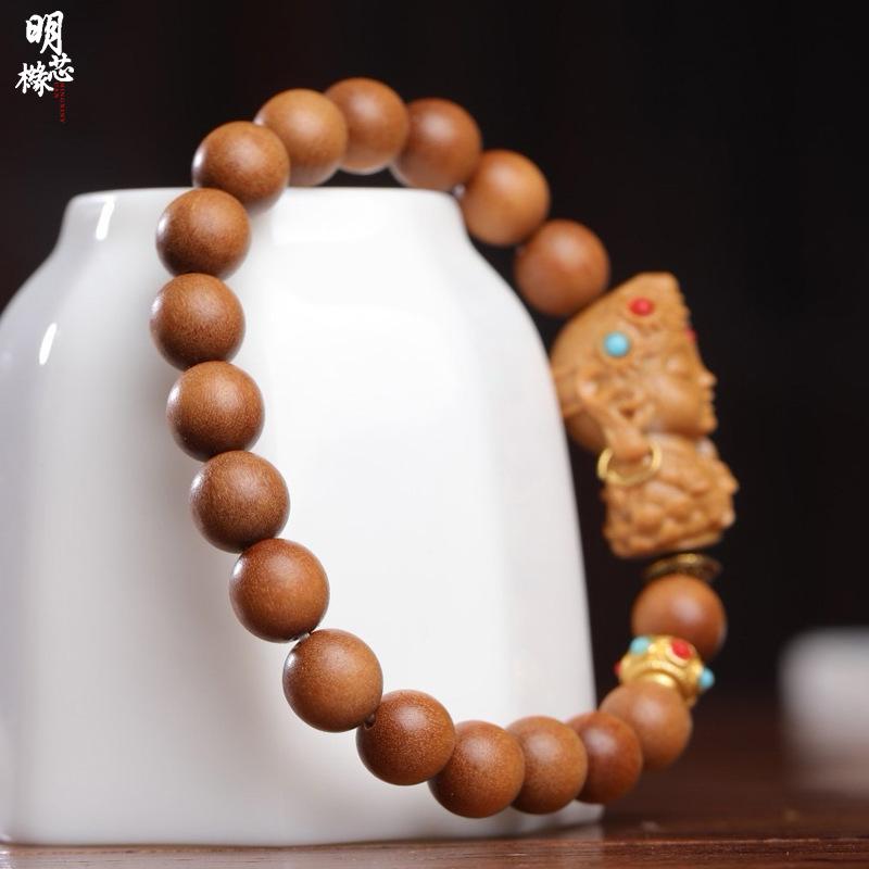 Barbie Sandalwood Tara Bodhisattva Bracelet: Men's & Women's 0.8 Single Circle DIY Buddhist Beads Jewelry.