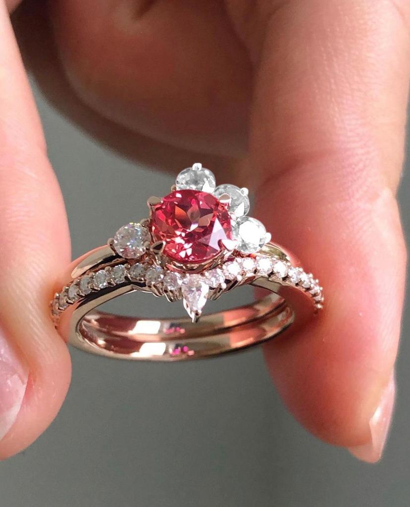 San Jie Ruby Zircon Rose Gold Gemstone Engagement Ring
