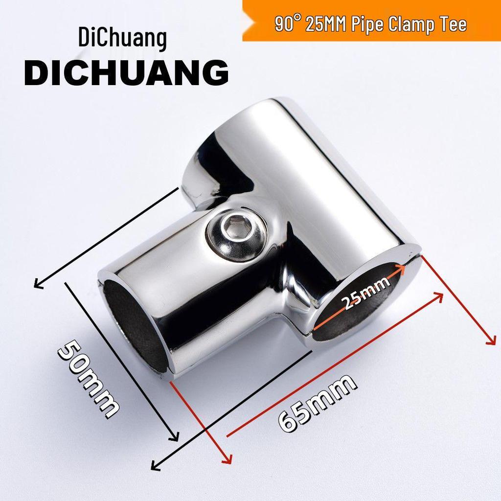 316 Stainless Steel 90° Open Body Pipe Clamp Tee, Marine Yacht Hardware, Mirror Polished
