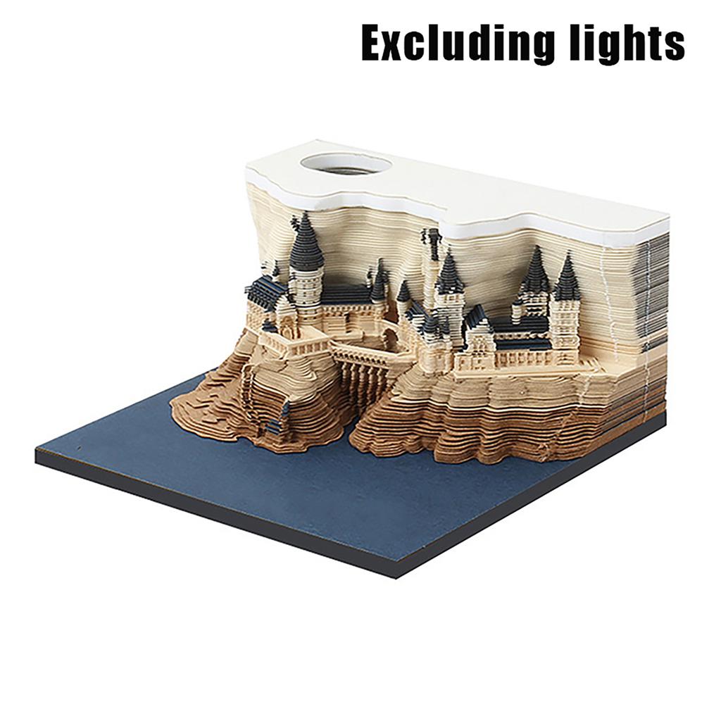 2025 Kreativer Hogwarts Zauberschloss Kalender Aufkleber mit Licht 3D Handgerissener Schlosskalender Jahresgeburtstagsgeschenk