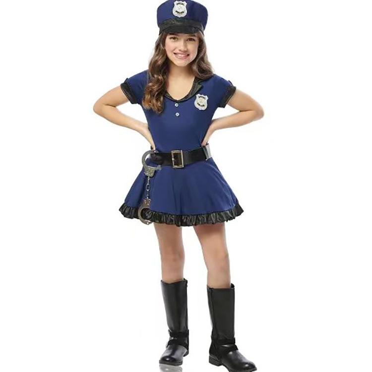 

Children s Day costumes, stage performance female police uniforms, children s clothing cosP police, kindergarten girls performance uniforms 130cm темно-синий