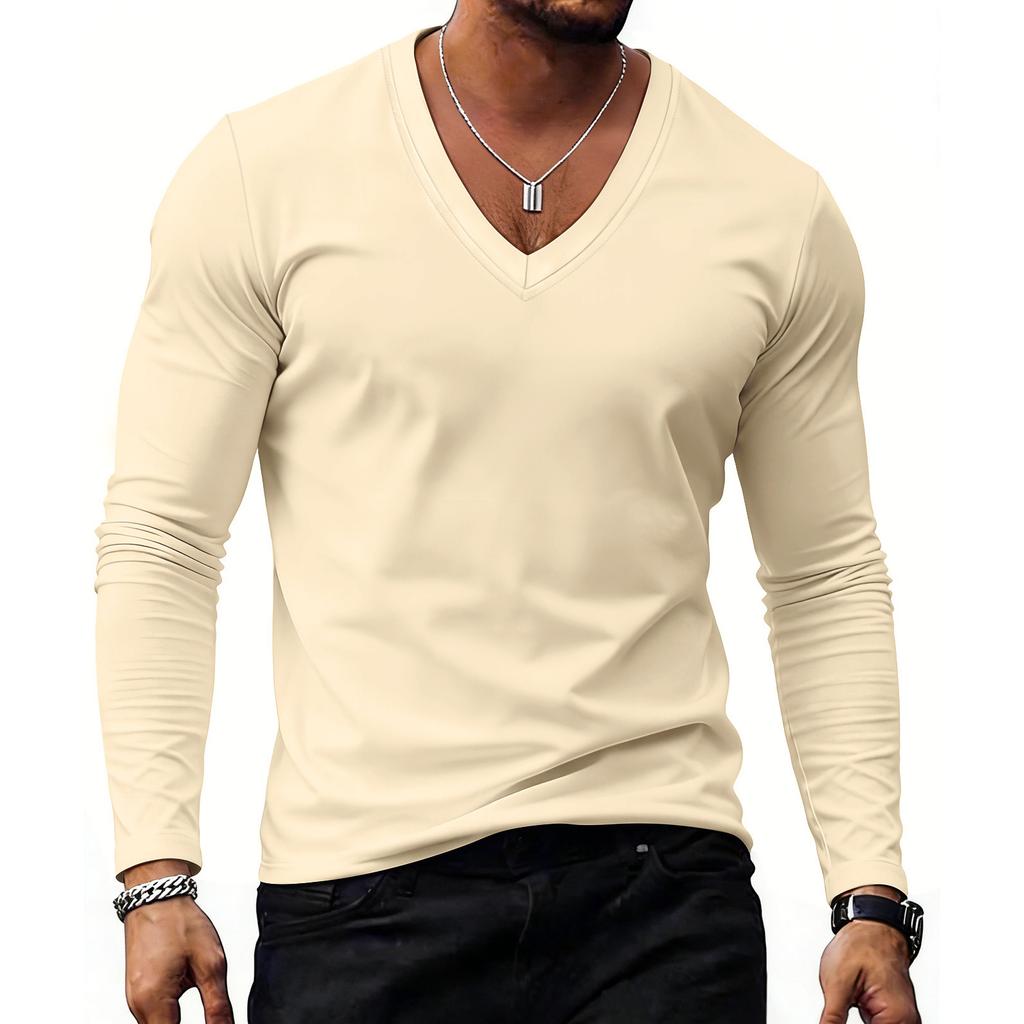 Casual sportief ondershirt voor heren, V-hals top met lange mouwen
