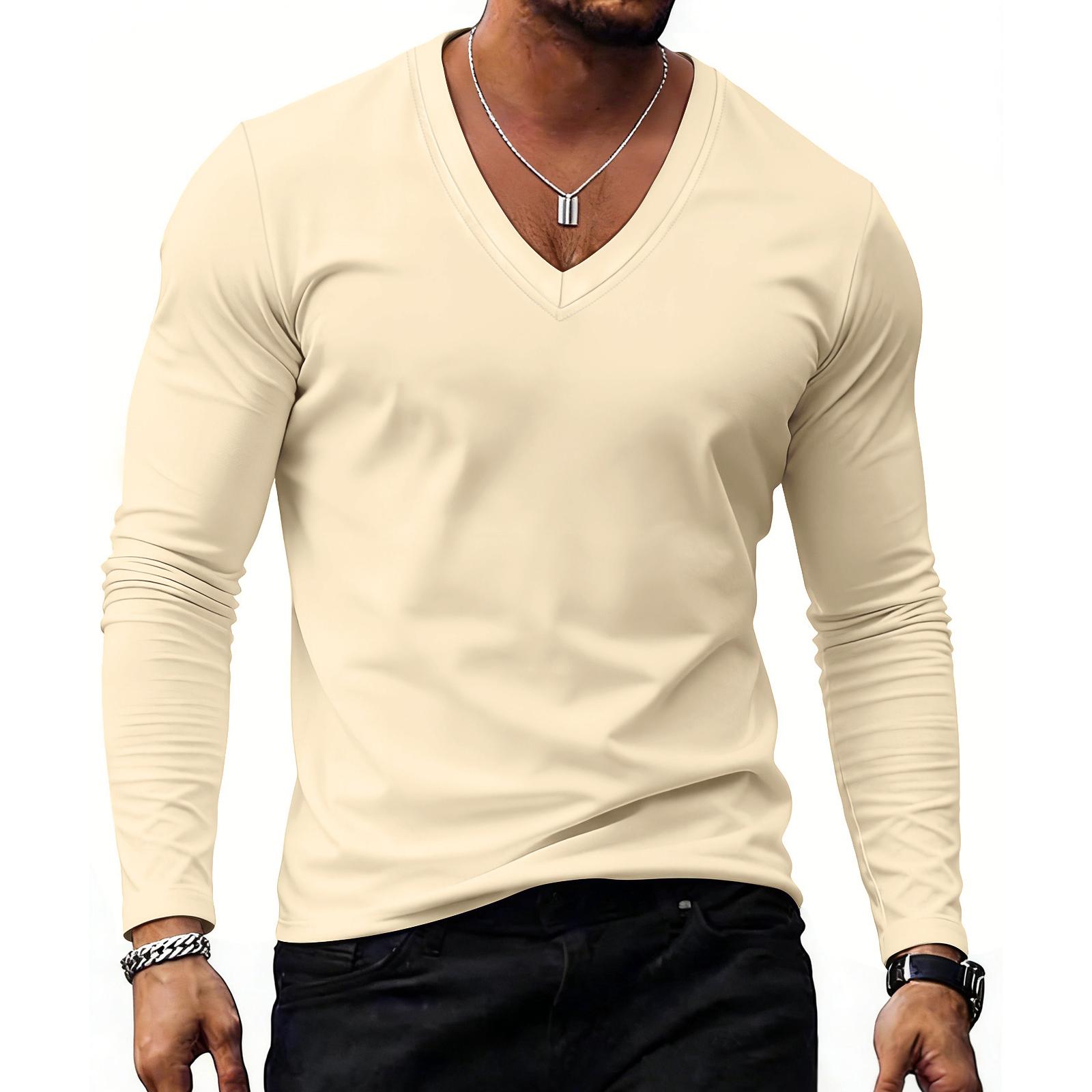 Ximalaya Heren Casual -kleurig Sportief Basislaag Shirt, Heren V-hals Top met Lange Mouwen M