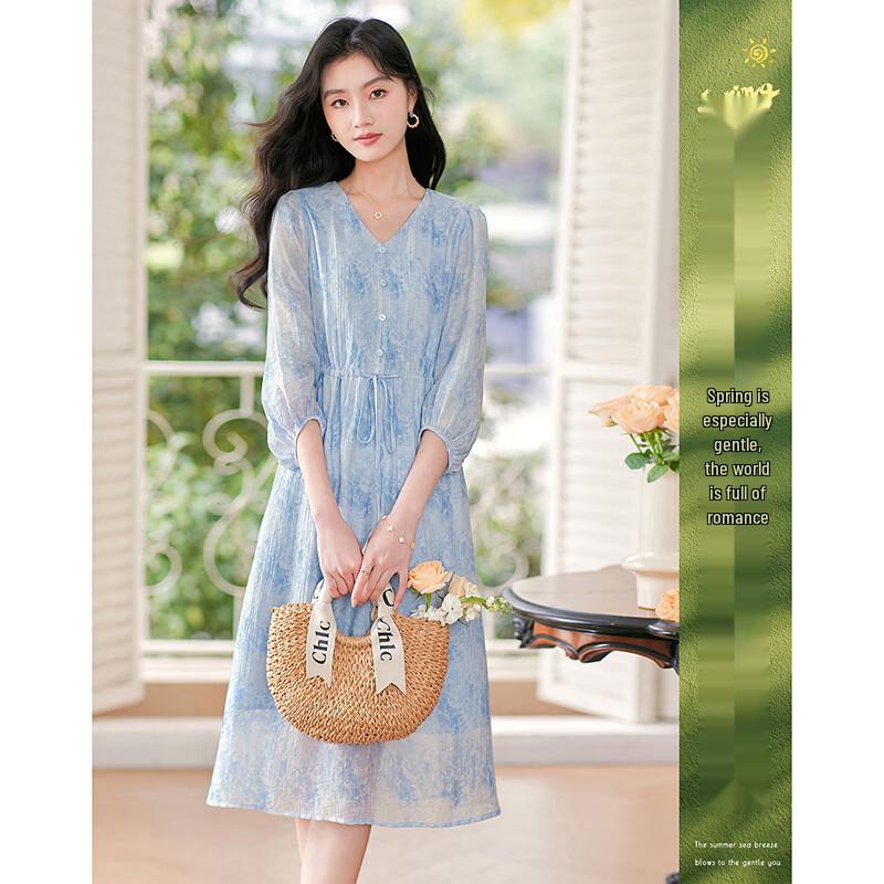 Bohemian Printed Long-Sleeve Tencel Dress M