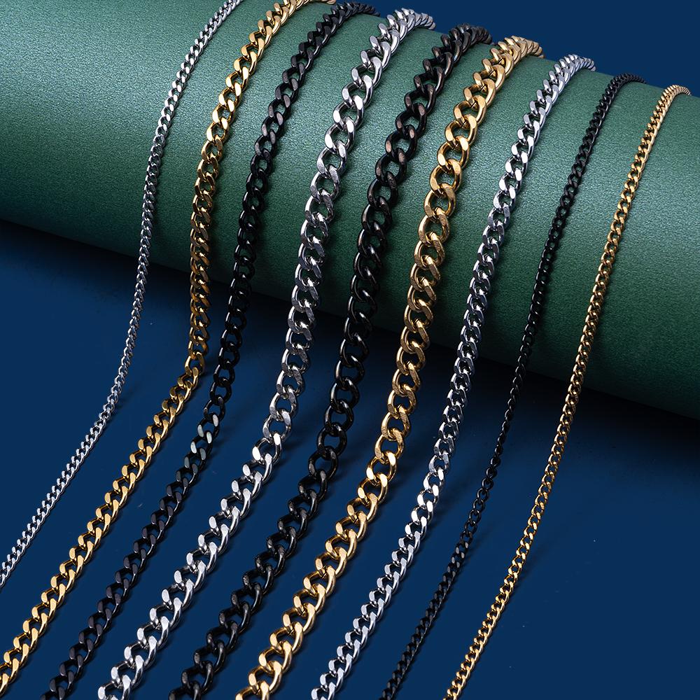 Hip Hop Cuban Chain Necklace for Men Women Punk 3 To 7 MM Stainless Steel Choker Necklace Vintage Jewelry Accessories