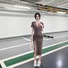 Sexy Black Dress Women's Summer New Temperament Drawstring Split Fork Slim Small Knee Dress