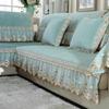 European Style Large Skirt Sofa Mat Four Seasons Short Plush Anti Slip Sofa Cover Simple Lace Solid Color Backrest Towel