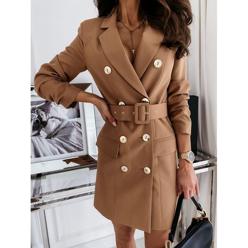 European and American-Style Belt Lapel Long Sleeve Suit Dress