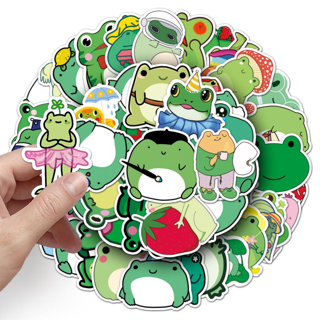50 Small Frog Doodle Stickers Cartoon Animal Stickers Decorative Skateboard Water Cup Suitcase Stickers Waterproof