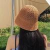 Spring Summer Breathable Hollow Fisherman Hat Sun Protect Wide Brim Sunscreen Cap for Women Beach Panama Straw Dome Weave Bucket
