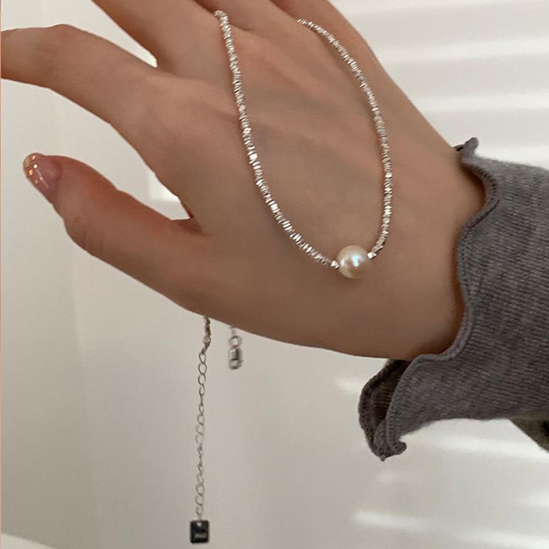 Shredded Metal Pearl Necklace, Niche Personality, Simple and Versatile Temperament, Neck Chain, Collarbone Chain