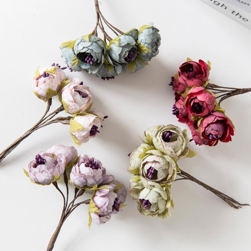 12PCS Artificial Flowers Christmas Decorations for Home Accessories Stamen Wedding Bouquet Garland DIY Gifts Silk Tea Roses Buds