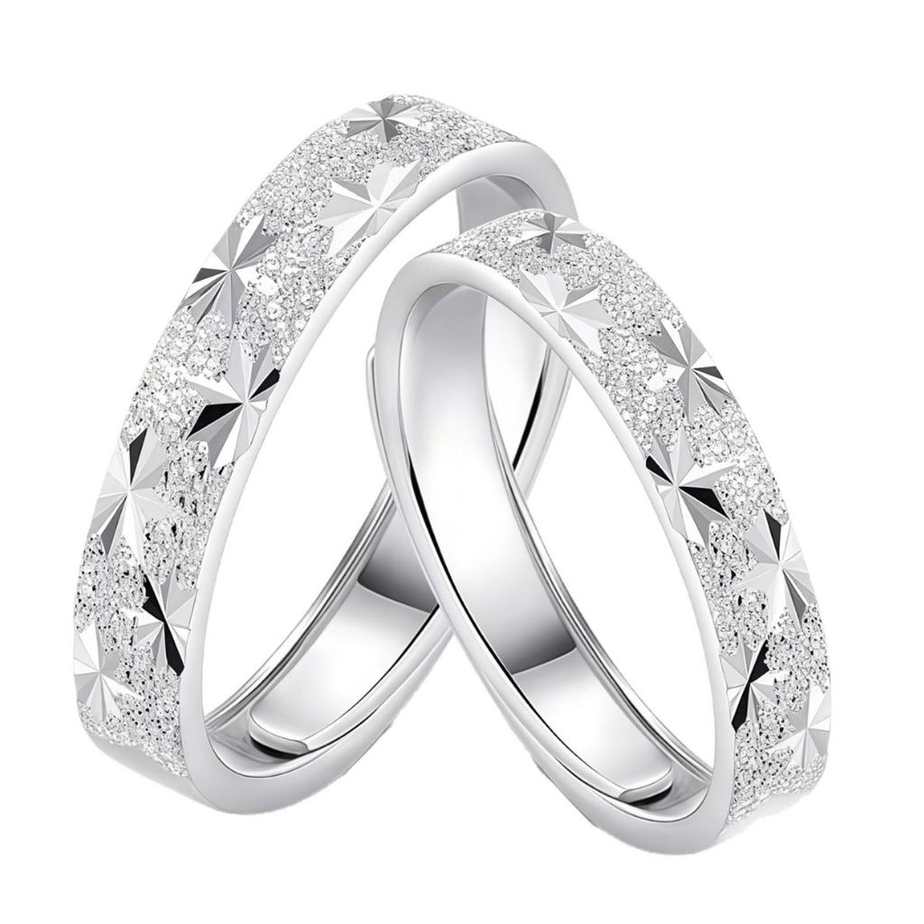 S999 Sterling Silver Starry Couple Matching Rings - Luxury Open Band Design