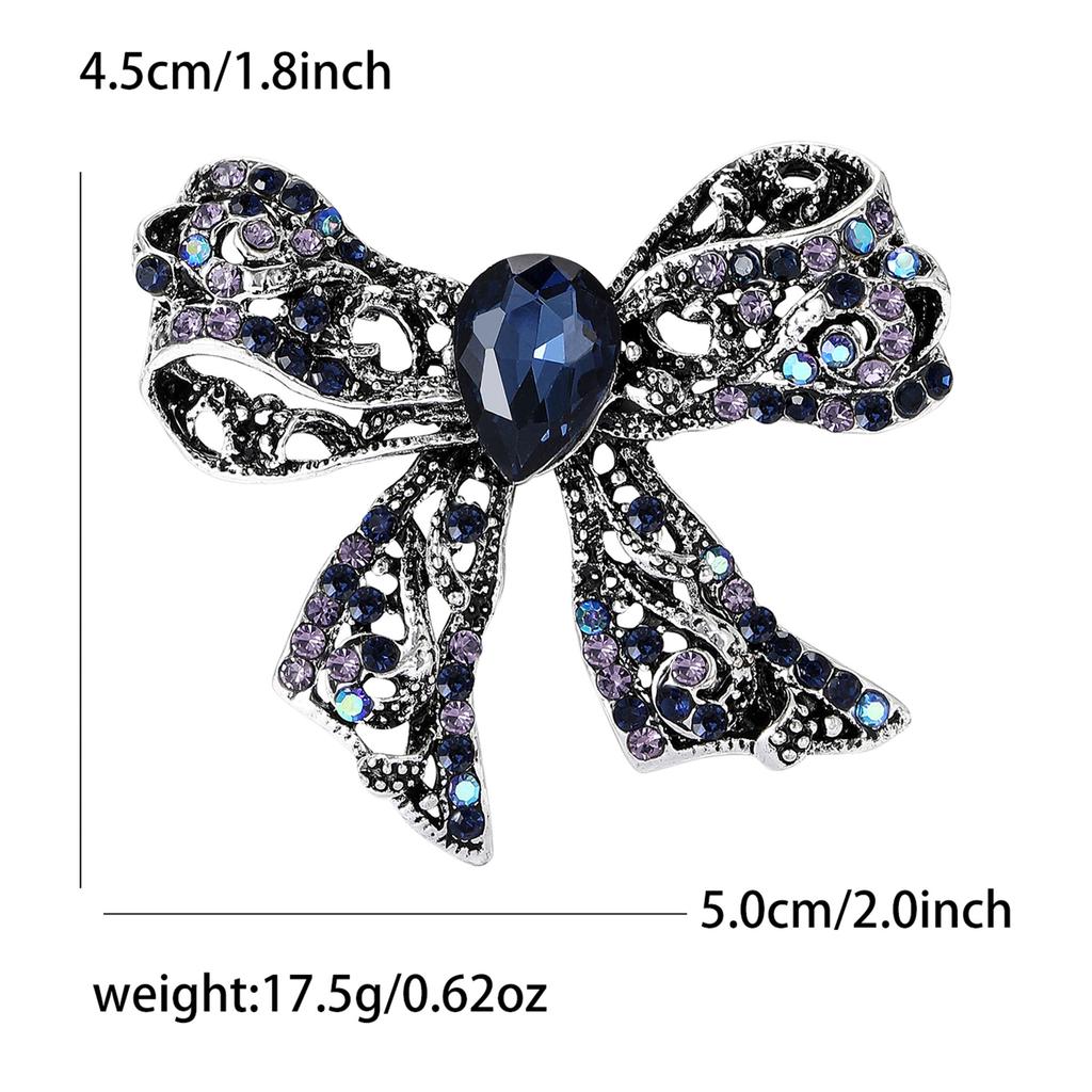 Vintage Rhinestone Bow Brooch for Women Unisex Office Party Friend Gifts Jewelry Accessories