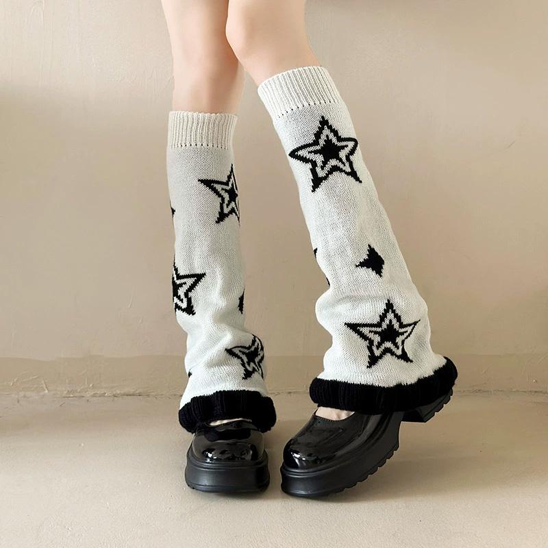 

1 pair Wide Leg Socks Harajuku Knitted Lolita Girls Punk Ruffle Trim Leg Warmers Long Socks белый