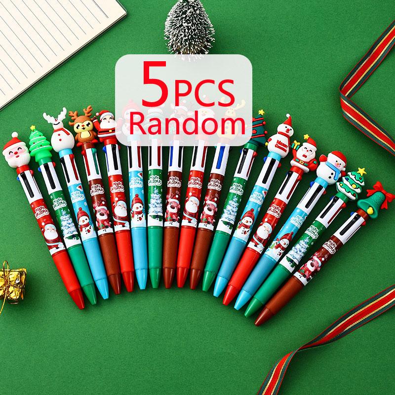 

5/10 шт. Мультяшные рождественские ручки 4-в-1, 4-цветные выдвижные цветные шариковые ручки, рождественские гелевые ручки для подарков на вечеринку, школьные и офисные принадлежности