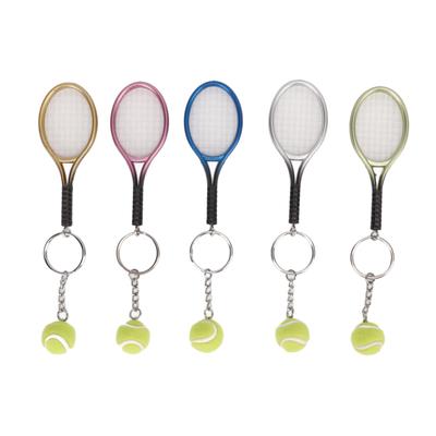 5 Pcs Mini Tennis Racket Ball Keychain Pendant Key Ring Gold Silver Rose Blue Bronze for Gifts Sport Lovers