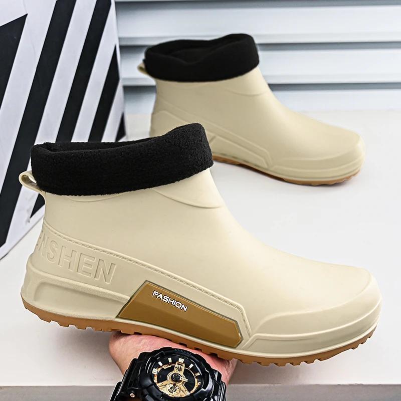 Fashion New Winter Men Cotton Rain Boots Waterproof Rubber Ankle Boot Outdoor Casual Mans Fishing Shoe Hiking Couple's Shoes Main Push