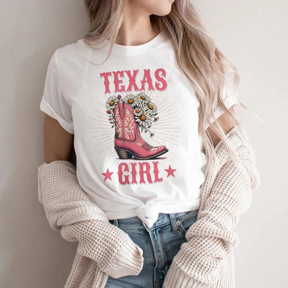 T-shirt da Donna Cowgirl Moda Estiva Borsa da Ragazza Stampata Maglietta da Donna Casual Manica Corta Abbigliamento Femminile Top Tee Maglietta Bianca