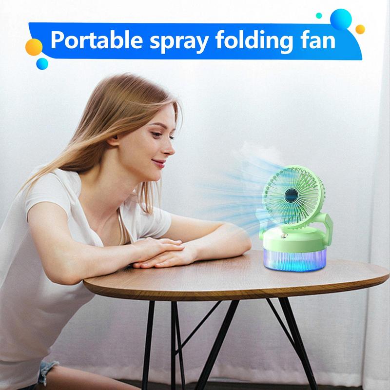 Misting Fan Portable Air Circulator USB Rechargeable Multifunctional Portable Foldable Fan With Light For Travel Gym Desk Tent