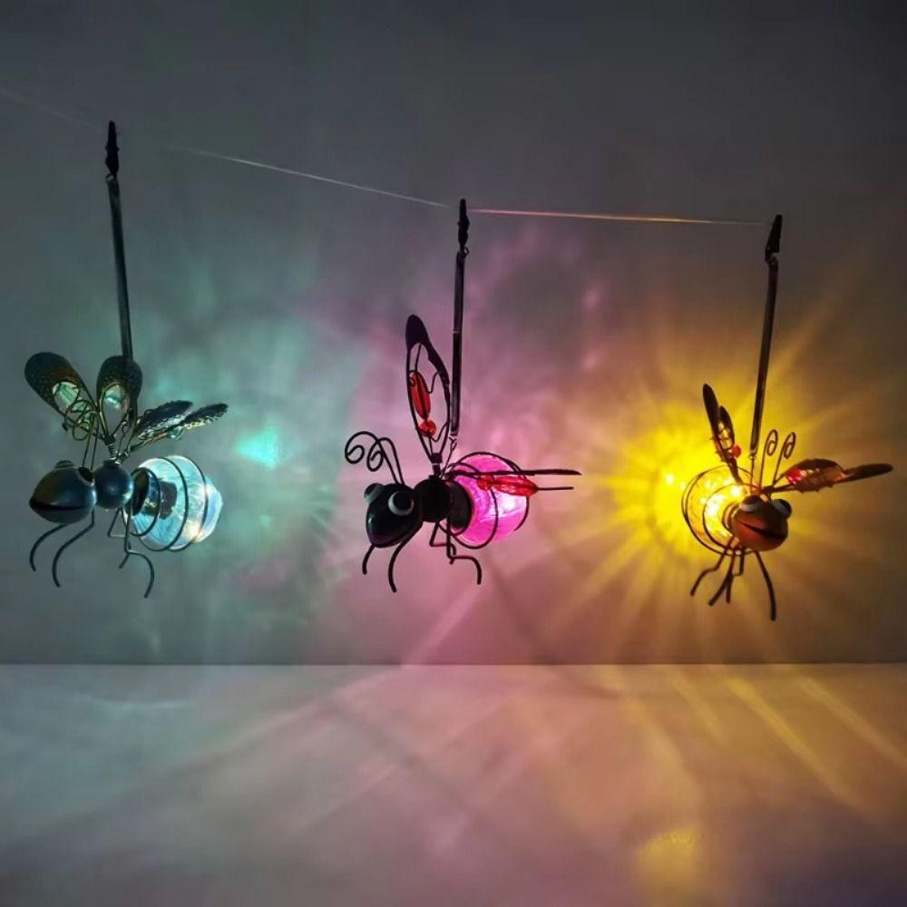 Creative Solar Iron Insect Statue 3D Simulation Iron Art Solar Powered Insect Lamp Colorful Metal Solar Light Garden Sculptures