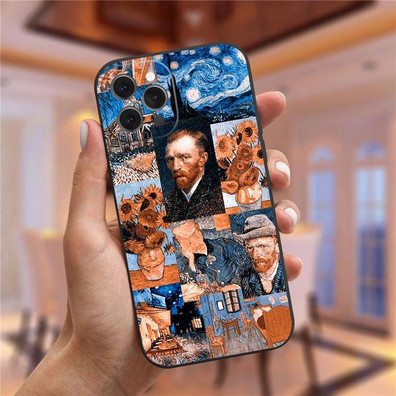 Vincent Van Gogh Starry Night Flower Phone Case For Iphone 13 12 11 Pro Max Mini X XR XS 8 7 6S Plus Mona Lisa David Soft Cover
