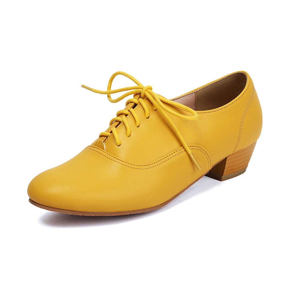 

Женская повседневная обувь с круглым носком Оксфорды Женская обувь Кожаная Платье Резина Однотонная Повседневная На шнуровке Римская Плоская Пу ткань Броги 35-43 35
