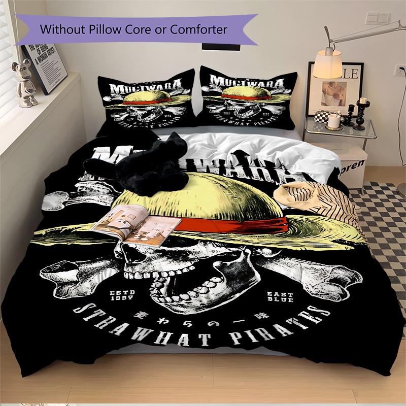 Pirate Skull Mugiwara Hat Print 3Pcs Bedding Setduvet Cover With 2 Bedropillowcase Home Birthday Gift