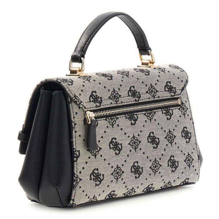 GUESS Sac à main noir taupe pour femme - Melinda Logo Top Handle Bag Black Logo 331166