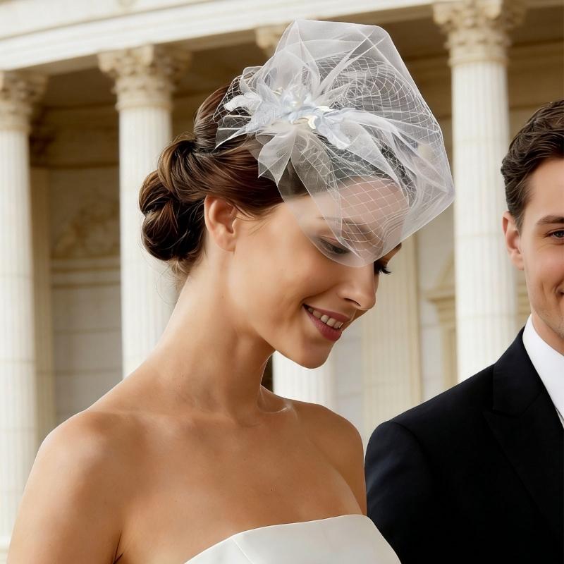 Romance Bird Nest Wedding Veil Tulle Veil Headpiece For Bride Special Occasion Gathering Ceremony Photography Headwear