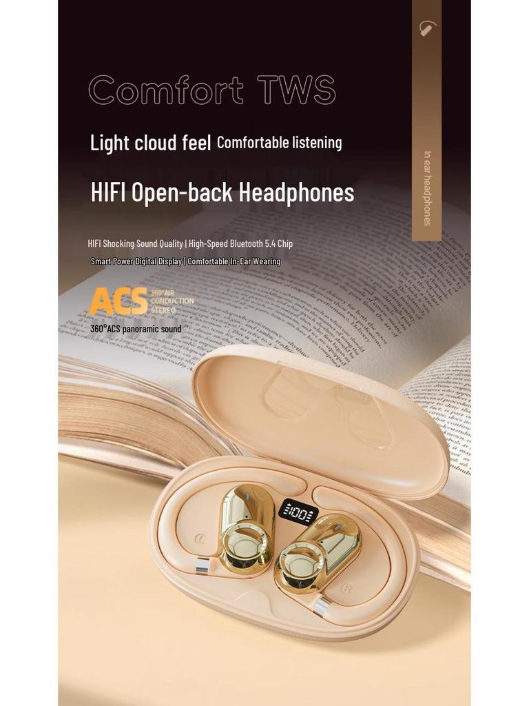 Open-Ear Bluetooth 5.4 Earphones: Non-In-Ear, Digital Display, Long Battery, High-Quality Sound, Ideal for Sports & Gaming