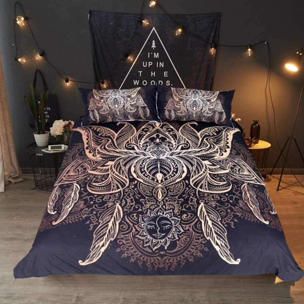Down Comforter Set 3-piece Ultra-fine Fiber 3D Exotic Retro Gold Printed Bedding Set with Zipper Closure Pillowcase Duvet Cover